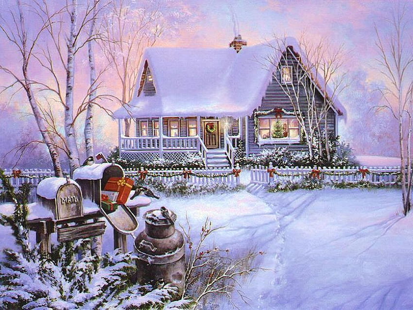 Wiktoriańskie świąteczne sceny śnieżne. Christmas Art 03 - Boże Narodzenie, Zimowe sceny w stylu vintage Tapeta HD