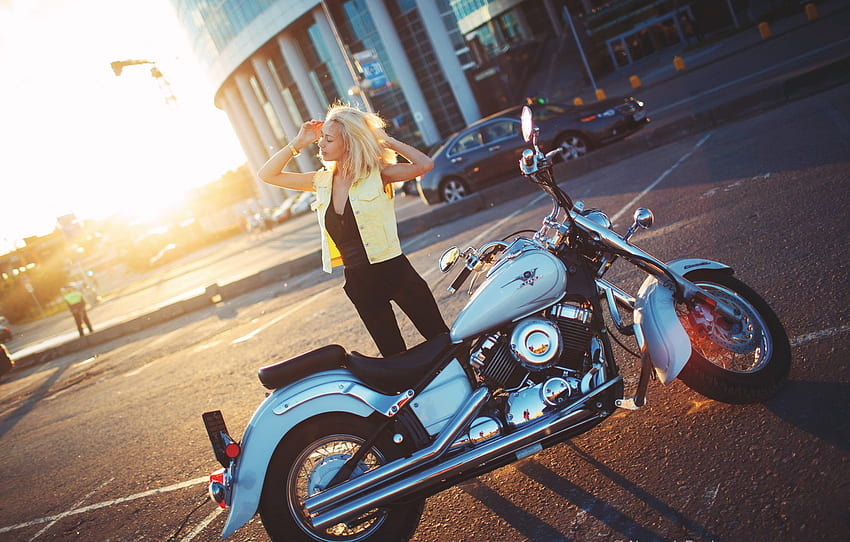 Girl, The Sun, Pose, Motorcycle, Alexander Burdov, Yamaha V Star For , Section девушки HD wallpaper
