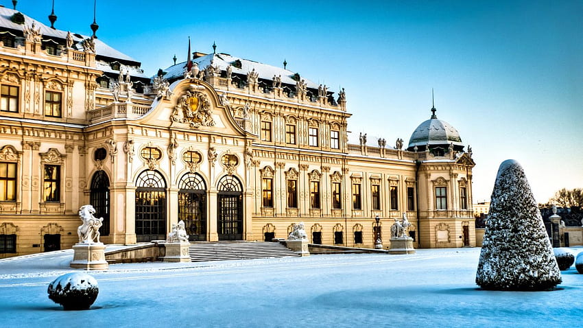Австрия Замък Зима Виена Белведере Снежни градове HD тапет