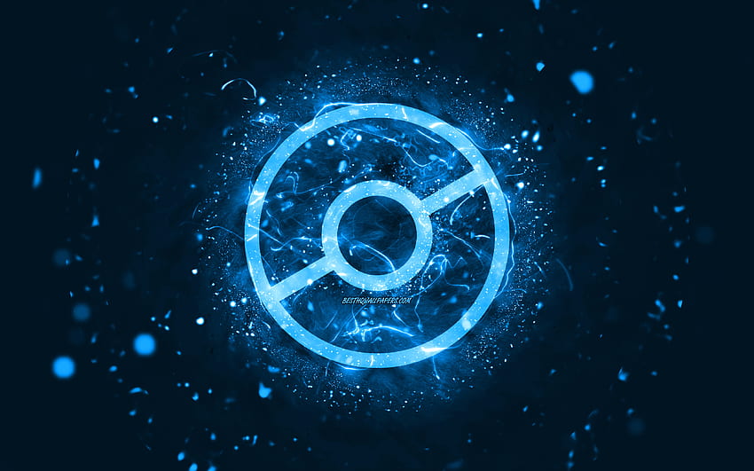 ポケモンGOの青いロゴ、青いネオン、クリエイティブ、青の抽象的な背景、ポケモンゴーのロゴ、オンラインゲーム、ポケモンゴー 高画質の壁紙