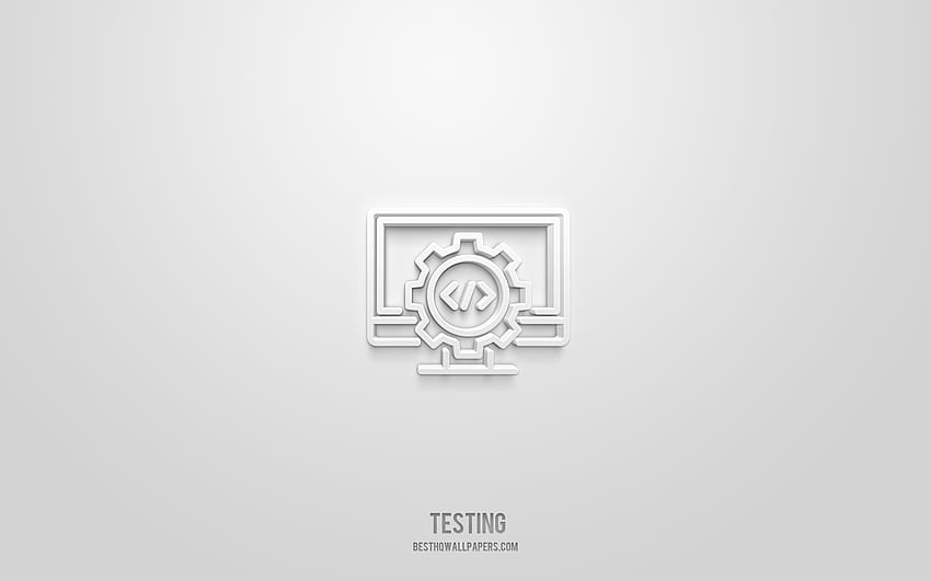 Teste ícone 3d, fundo branco, símbolos 3d, Teste, seo icons, 3d icons, Teste de sinal, seo 3d icons papel de parede HD