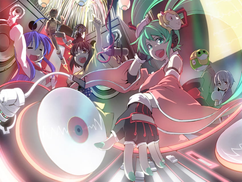 the big party, lucky star, hatsune miku, girl, frog, vocaloid, party, music, anime, women, female HD wallpaper
