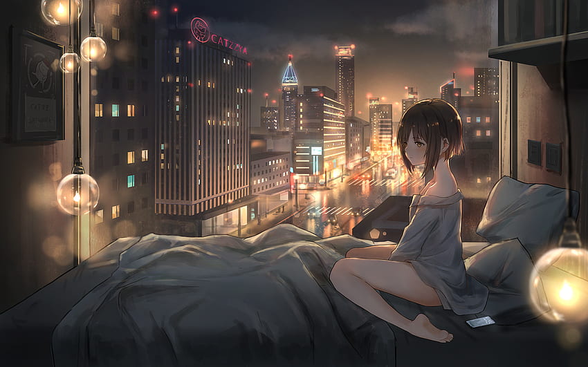 Anime Girl City Lights Macbook Pro Retina, , Tło i, Anime City Aesthetic Tapeta HD