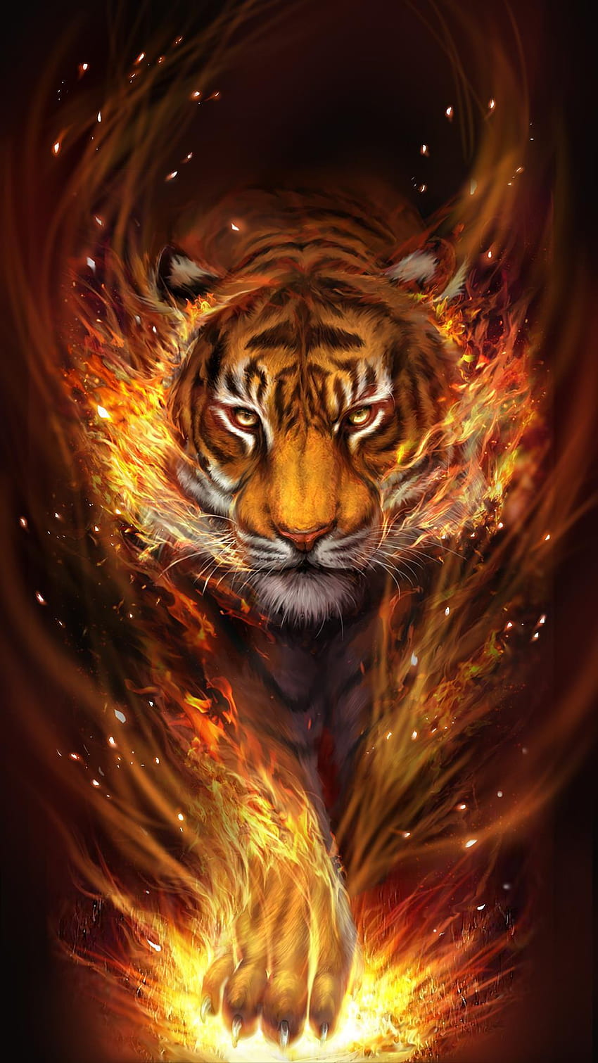 Nyala api Harimau Hidup untuk Android wallpaper ponsel HD