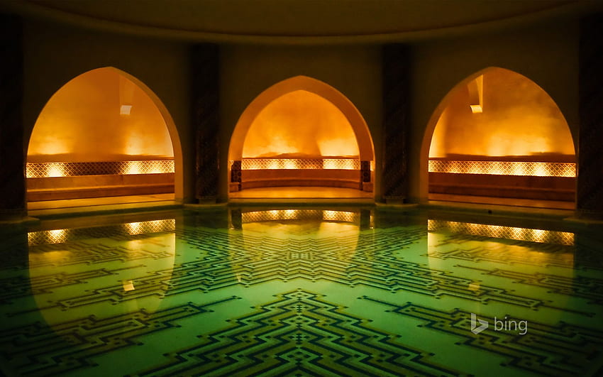 Casa de baños hammam bajo la Mezquita Hassan II, Casablanca, Marruecos - Bing fondo de pantalla