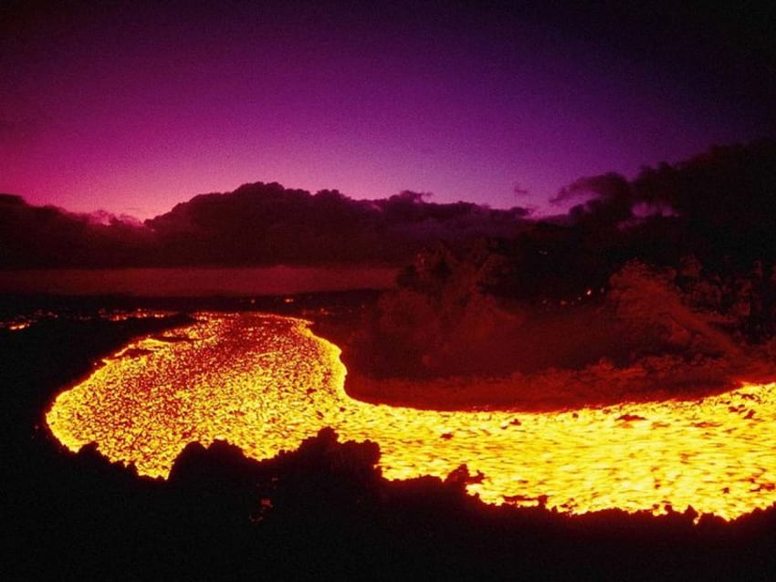 Lava que fluye, noche, volcán, flujo de lava fondo de pantalla