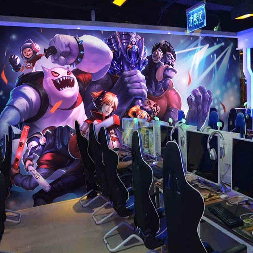 Stereo 3D Anime Game Besar Mural Internet Cafe Cyber ​​bar Latar Belakang Dinding .uk: DIY & Tools, Internet Cafe Simulator wallpaper ponsel HD