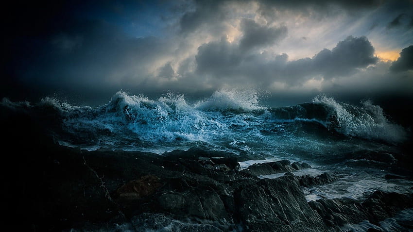 제목 Stormy Sea Earth Wave Ocean Blue Dark - Stormy Sea - -, Dark Green Ocean Wave HD 월페이퍼