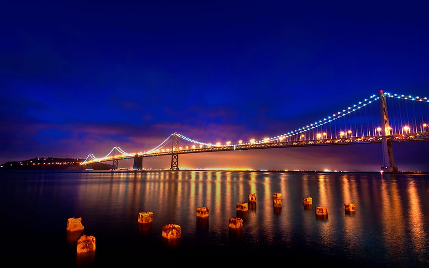 Градски светлини, градове, нощ, светлини, фенери, мост, Сан Франциско HD тапет