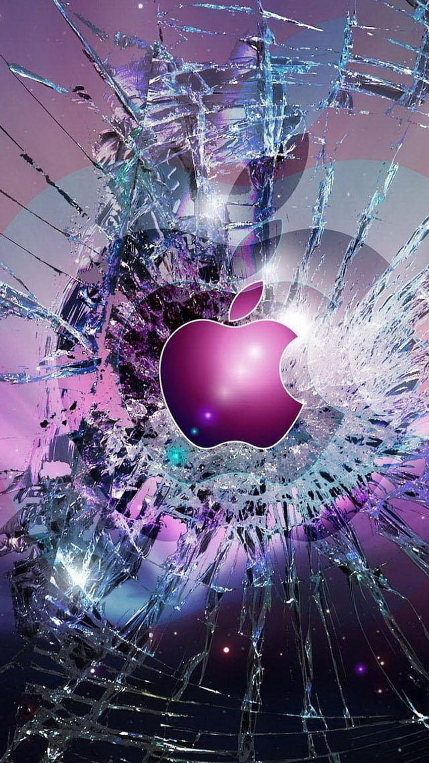 Apple ロゴ 割れたガラスの iPhone 6、面白い Apple ロゴ HD電話の壁紙