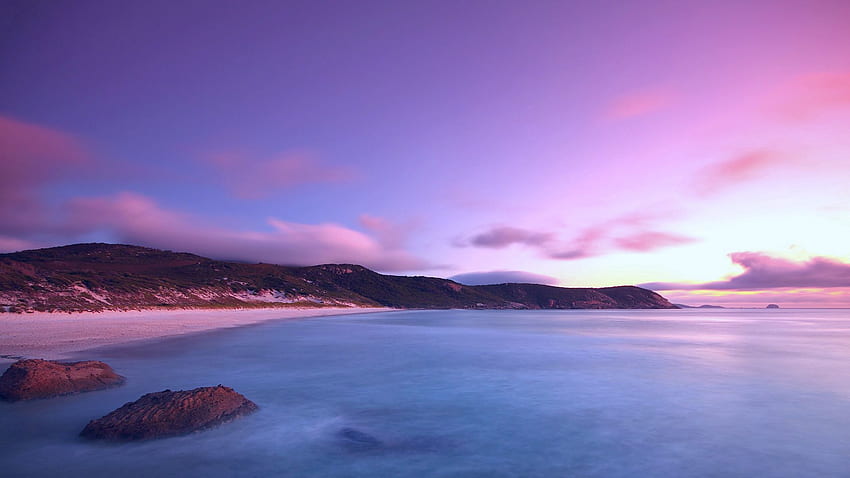 Landschaft, Natur, Himmel, Meer, Rosa, Küste, Land, Stille HD-Hintergrundbild