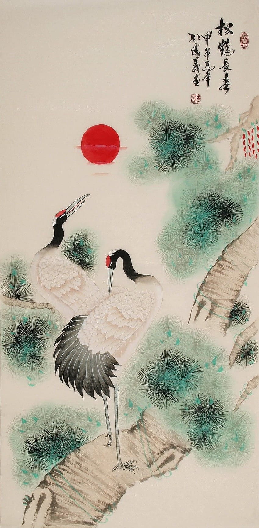 Gru - CNAG000526. Dipinti, pittura cinese e pennello cinese, pittura giapponese di gru di uccelli Sfondo del telefono HD