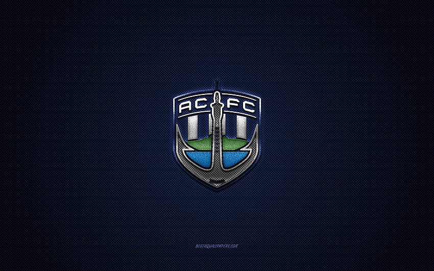 Auckland City FC, klub sepak bola Selandia Baru, logo biru, latar belakang serat karbon biru, Liga Nasional Selandia Baru, sepak bola, Auckland, Selandia Baru, logo Auckland City FC Wallpaper HD