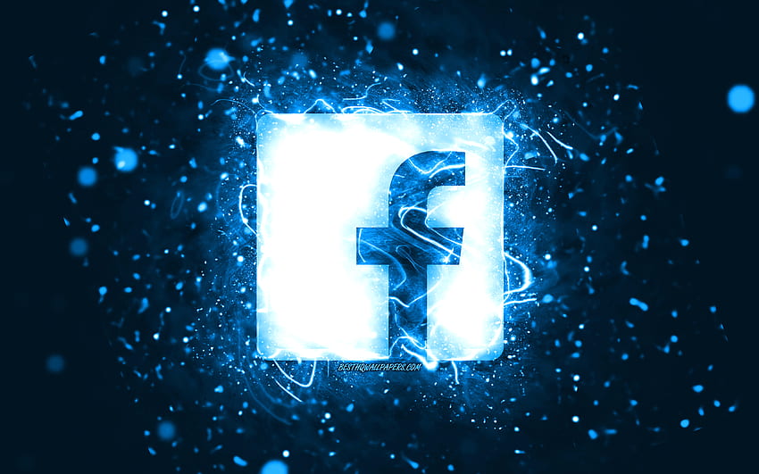 Facebook blue logo, , blue neon lights, creative, blue abstract background, Facebook logo, social network, Facebook HD wallpaper
