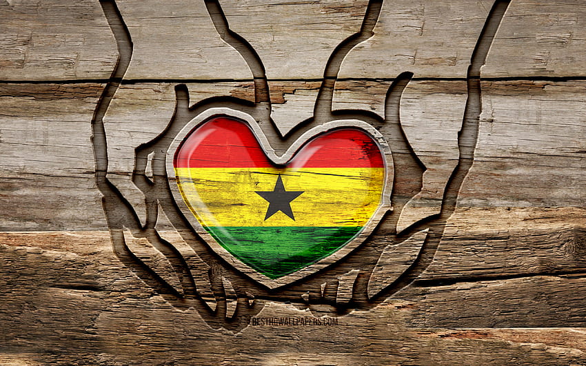 Amo il Ghana, , mani intagliate in legno, Giorno del Ghana, Bandiera del Ghana, Bandiera del Ghana, Abbi cura del Ghana, creativo, Bandiera del Sudan, Bandiera del Ghana in mano, Intaglio del legno, Paesi africani, Ghana Sfondo HD