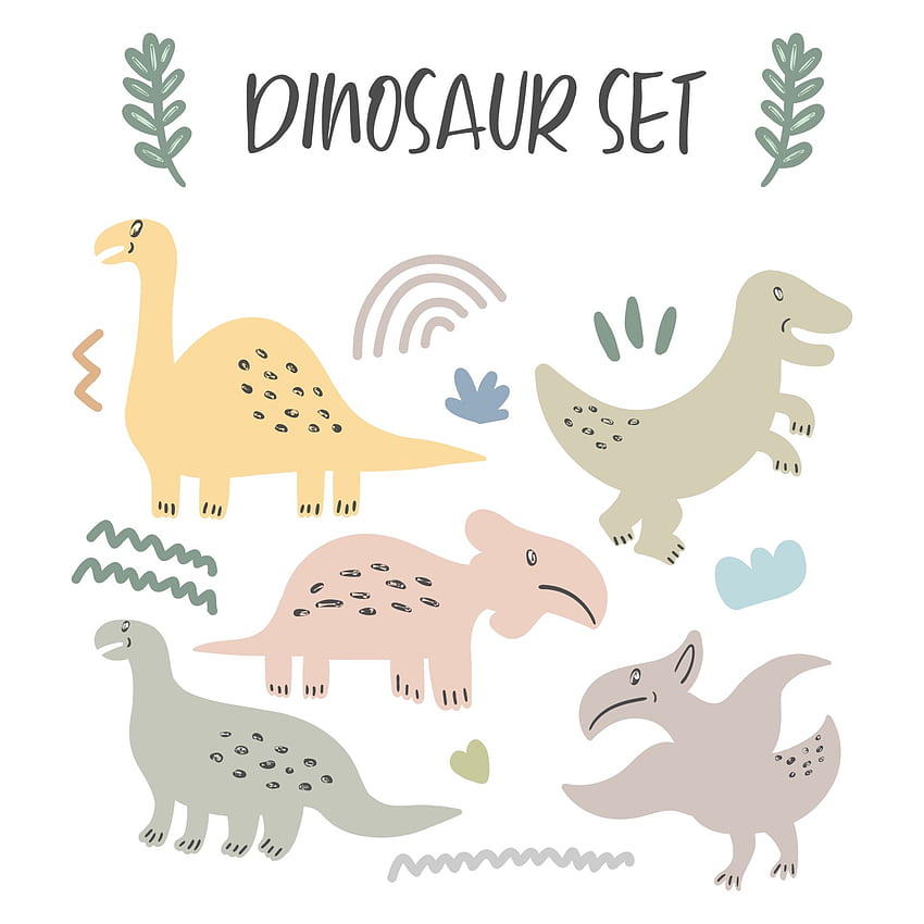 Комплект сладки динозаври, изолирани на бял фон за детски играчки 3042581 Векторно изкуство във Vecteezy, Cute Dinosaur Phone HD тапет за телефон