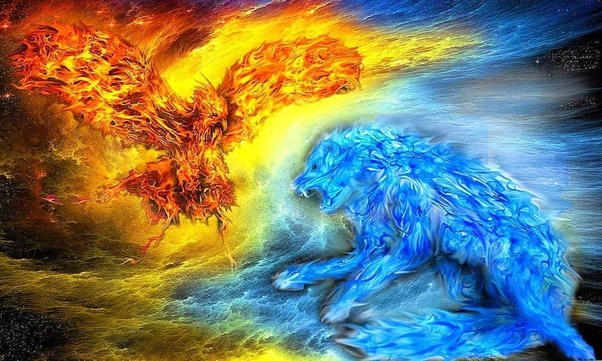 Fire And Water Wolf Wolf .pro, Water vs Fire HD wallpaper