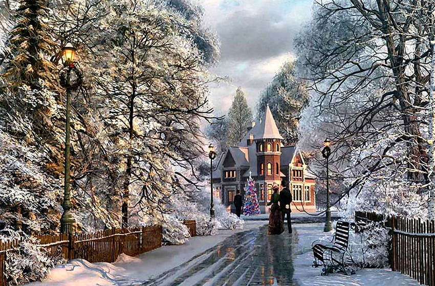 new england, winter, england, house, snow HD wallpaper