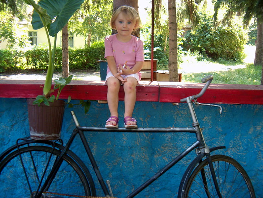 Girl and a bicycle, girl, bicycle HD wallpaper
