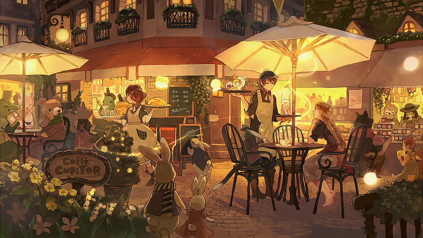 Café-Anime, gemütlicher Anime HD-Hintergrundbild