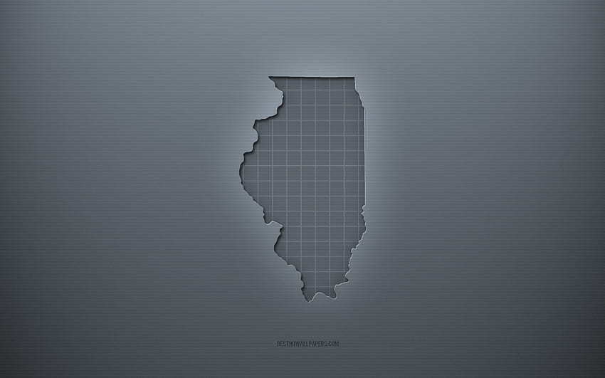 イリノイ州の地図、灰色の創造的な背景、イリノイ州、アメリカ合衆国、灰色の紙のテクスチャ、アメリカの州、イリノイ州の地図のシルエット、イリノイ州の地図、灰色の背景、イリノイ州の 3 d マップ 高画質の壁紙