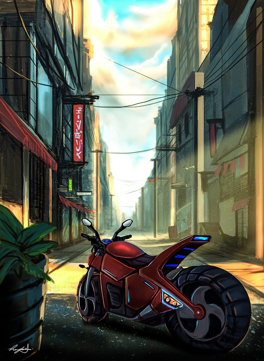 Art, City, Motorcycle, Bike, Street HD phone wallpaper