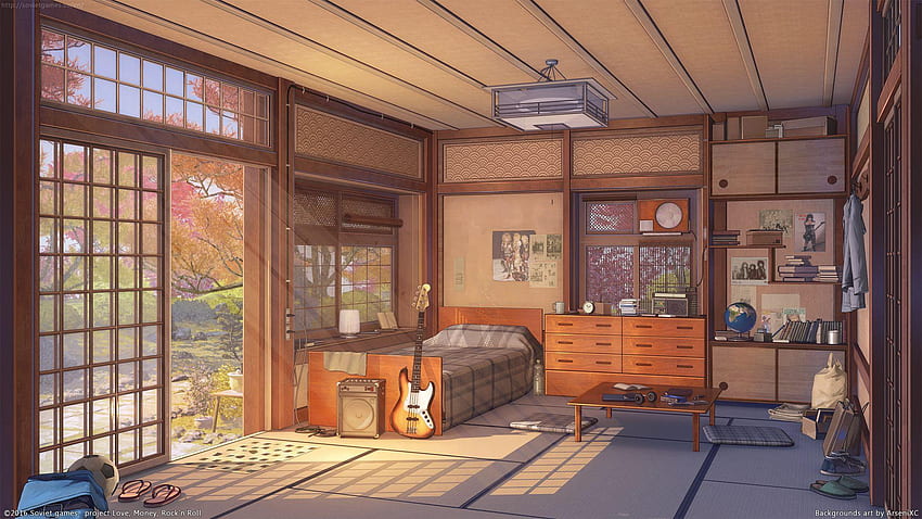 アニメのベッドルーム、アニメのアパート 高画質の壁紙