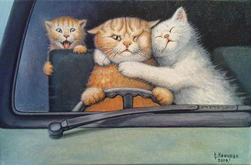 art cats, fun, art, animals, cats, cute, paintings HD wallpaper