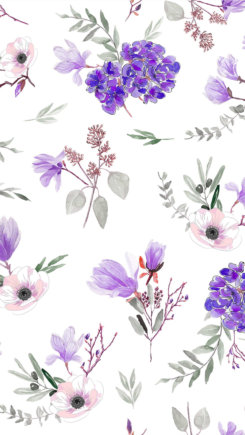 Ungu cat air, pola, minimalis, sederhana, bunga wallpaper ponsel HD