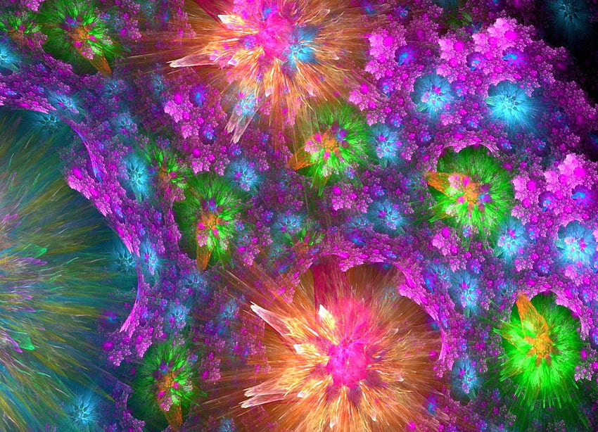 Bunga Fraktal, warna-warni, bunga, fraktal, fantasi Wallpaper HD