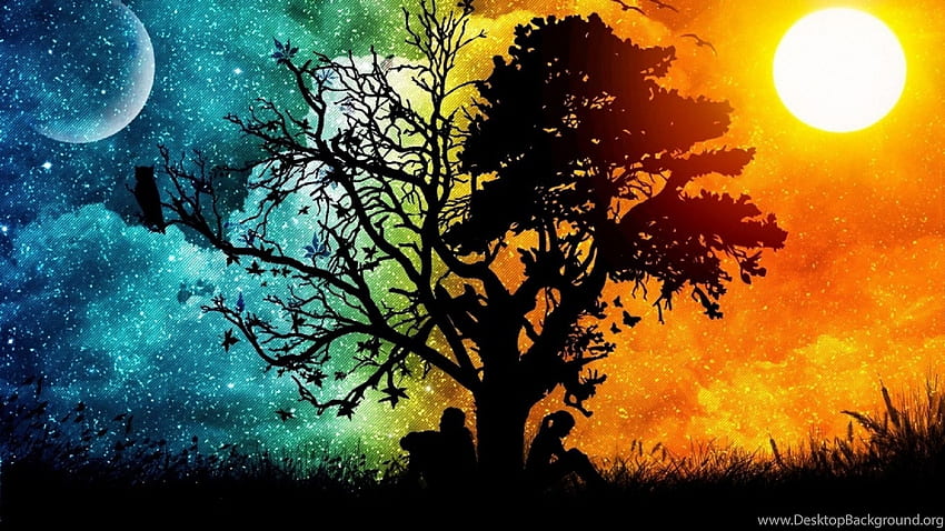 Trees, Arts, Moon, Sun, Mystic Tree Art And. Background HD wallpaper