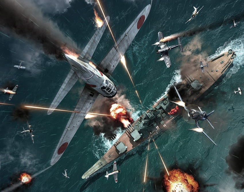 Kamikaze, artwork, ship, warfare, planes HD wallpaper