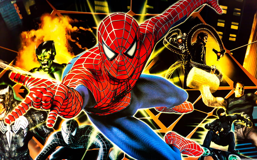 Green Goblin, Venom, Spider Man, Sandman (Marvel Comics), Doctor Octopus, Dr Octopus HD тапет