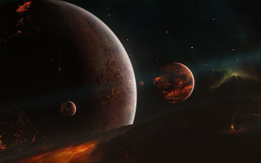 Molten Worlds, distant planets, fiery planets, planet art, distant worlds HD wallpaper
