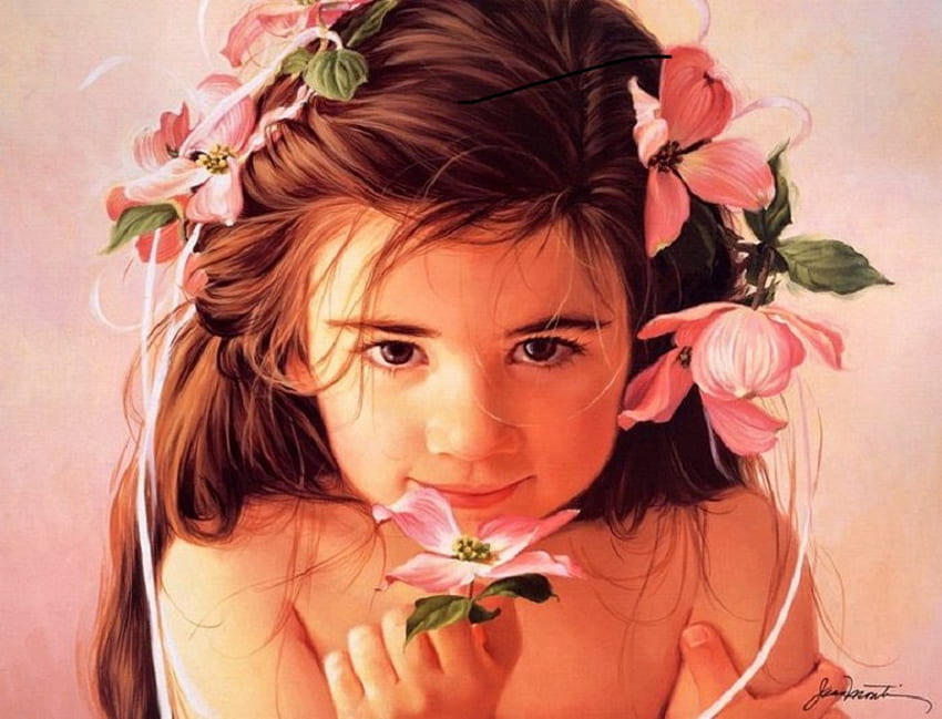 Flower girl, petals, beautiful, flowers, girl, child, innocence HD wallpaper