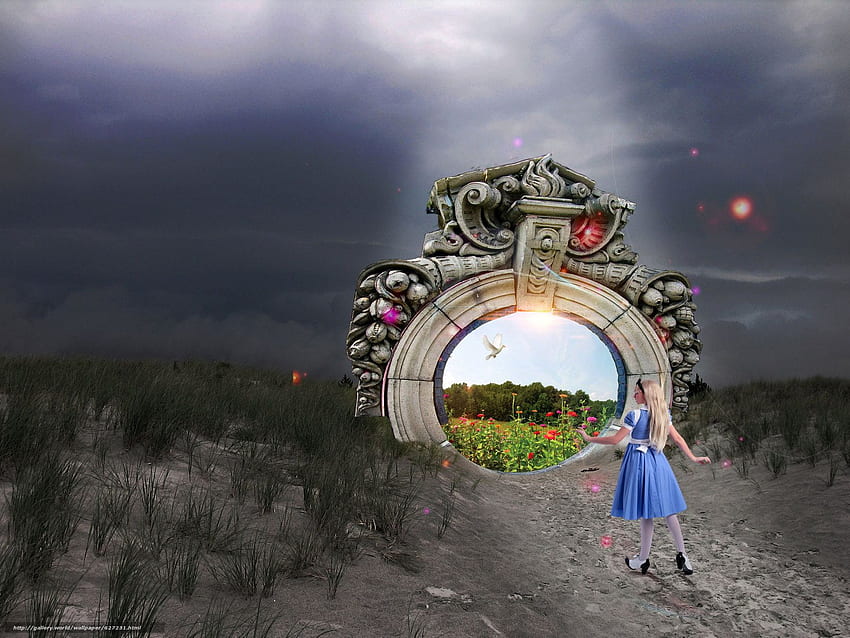 Gate to Heaven, Alice in Wonderland, 3D, art in the resolution HD wallpaper