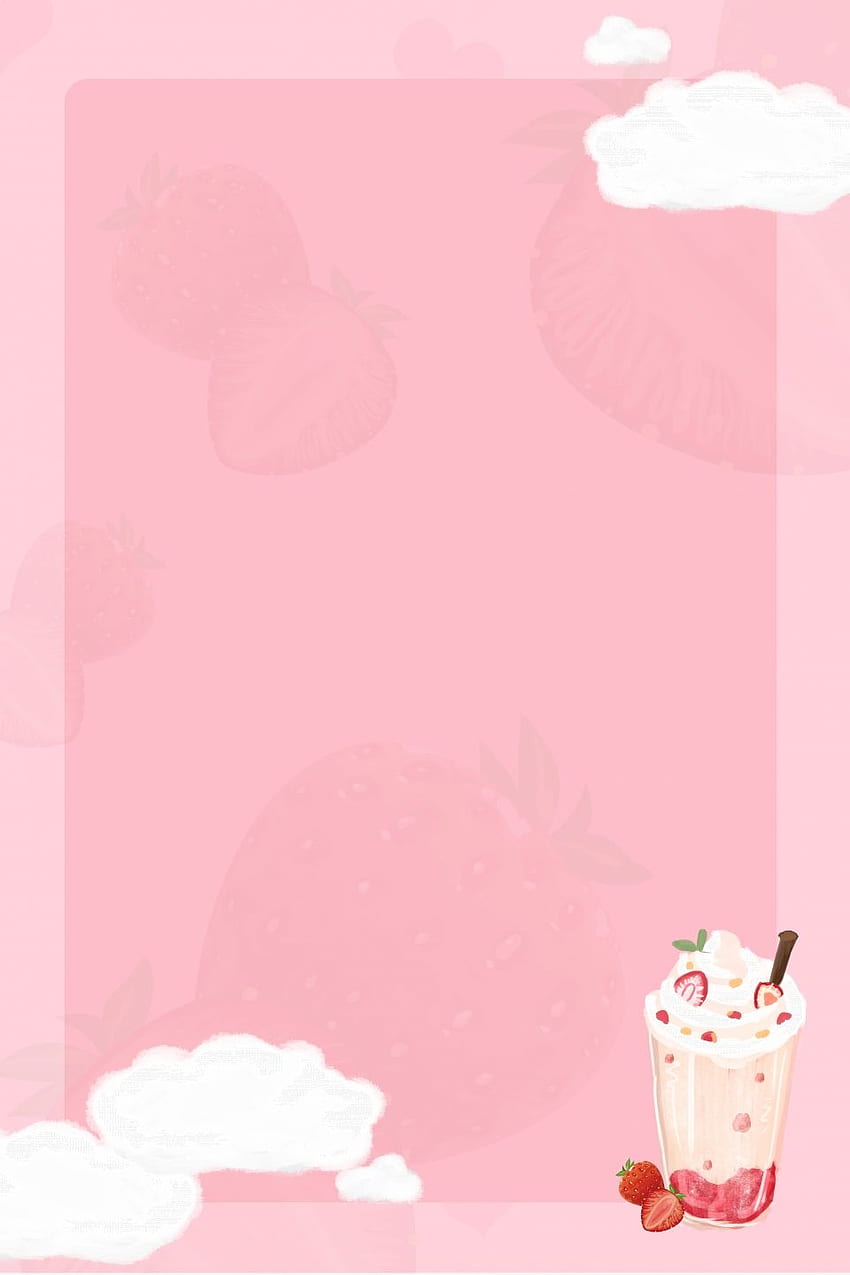 Summer Strawberry Milkshake Dessert Cold Drink Poster, Tè al latte, Kawaii Milkshake Sfondo del telefono HD