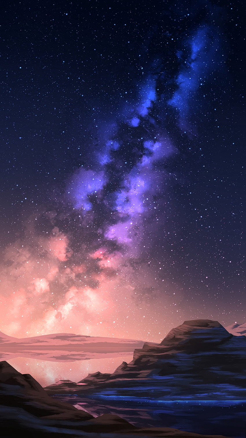 Kunst, Sterne, Nacht, Berg, Sternenhimmel HD-Handy-Hintergrundbild