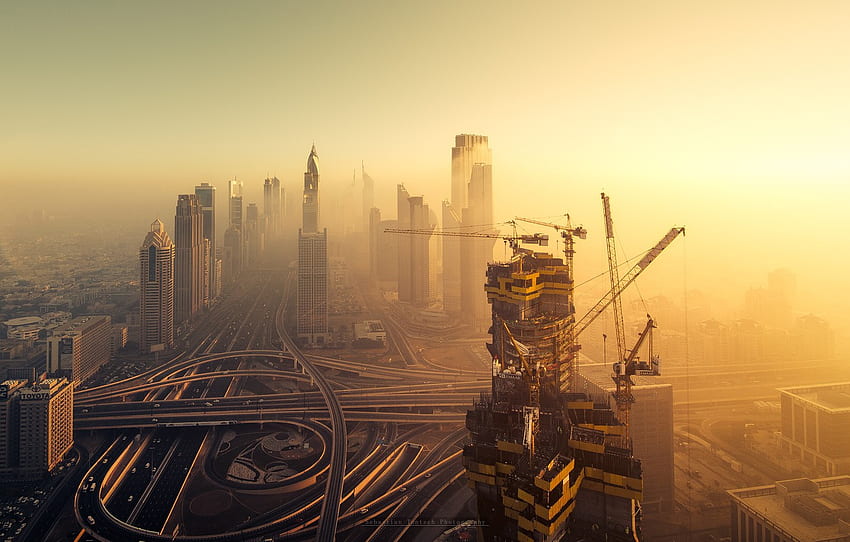 costruzione, casa, Dubai, Emirati Arabi Uniti, gru per , sezione город Sfondo HD