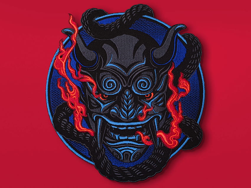 Demon, Oni Mask Parche trasero bordado – Graphicine, Japanese Oni Mask fondo de pantalla