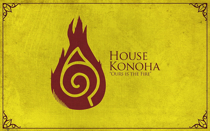 flames, grunge, quotes, konoha, crossovers, yellow background, symbols, bordered, spirals HD wallpaper
