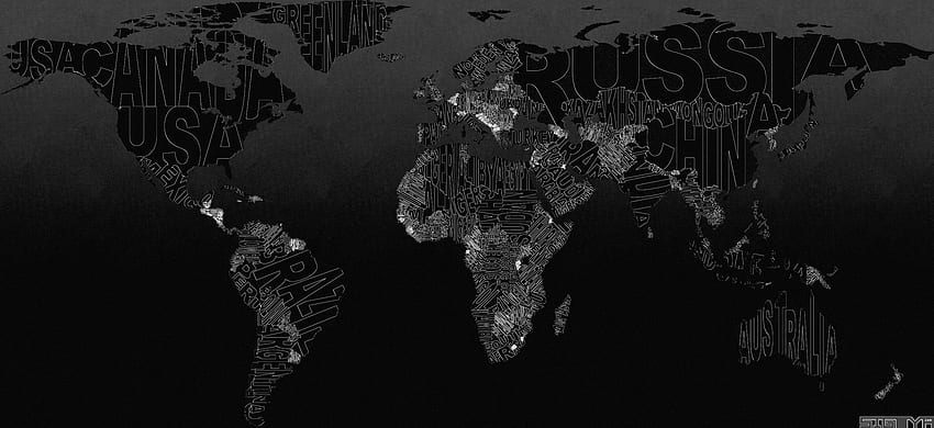 Mapa del mundo negro, mapa oscuro fondo de pantalla