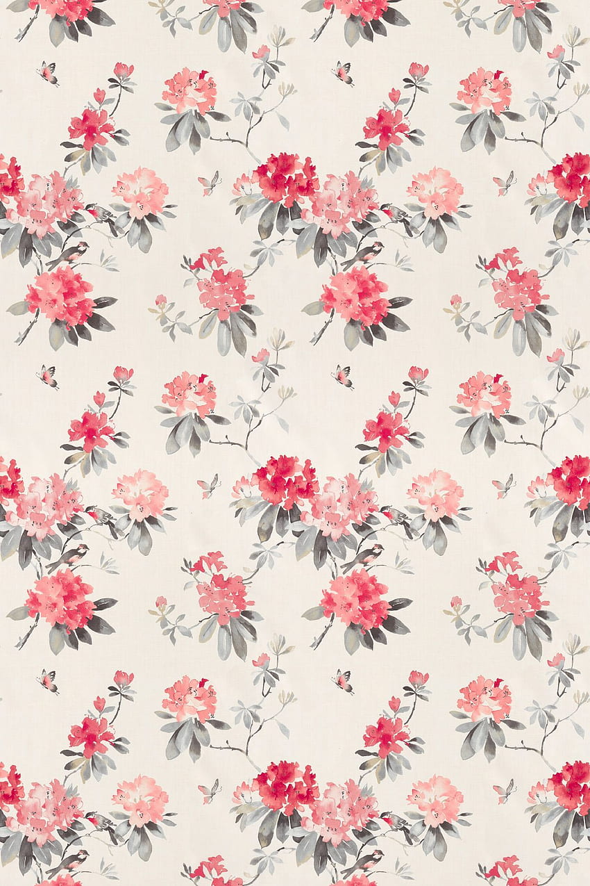 Sanderson Rhodera Coral Fabric main . Coral , Flowery , Floral HD phone wallpaper