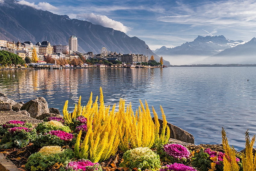 Schweiz Montreux, Genfer See Natur Berge See, Genfer See HD-Hintergrundbild