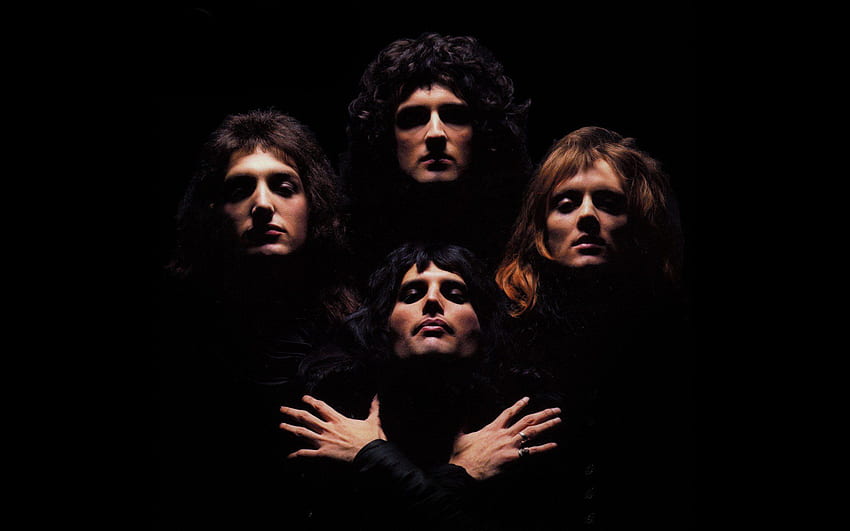 นักดนตรี, Freddie Mercury, Freddy Mercury, Brian May, Roger Taylor, John Deacon, ผู้ชาย, ราชินี, เพลง, วงดนตรี, พื้นหลังสีดำ, ปกอัลบั้ม, Bohemian Rhapsody / และพื้นหลังมือถือ วอลล์เปเปอร์ HD