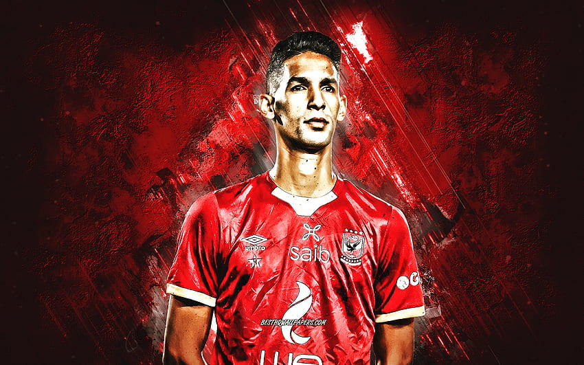 Badr Benoun, Al Ahly SC, Moroccan footballer, portrait, Egyptian Premier League, red stone background, football HD wallpaper