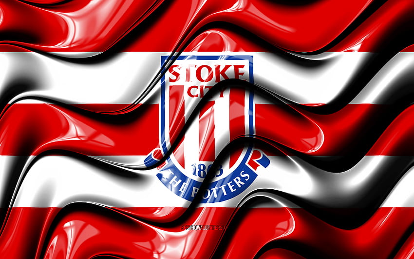 Stoke City FC flag, , red and white 3D waves, EFL Championship, english football club, football, Stoke City FC logo, Stoke City FC, soccer, FC Stoke City HD wallpaper
