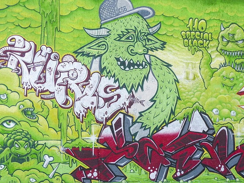графити, стена, абстрактно, зелено HD тапет