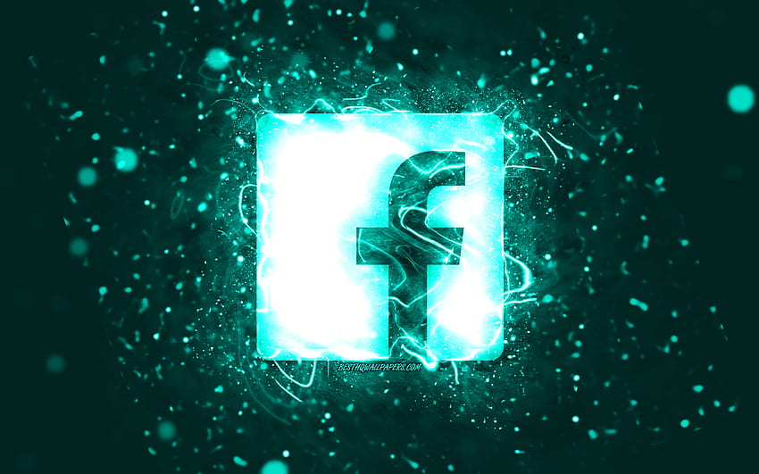 Facebook turquoise logo, , turquoise neon lights, creative, turquoise abstract background, Facebook logo, social network, Facebook HD wallpaper