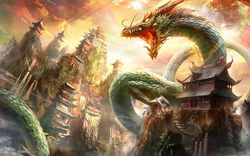 asian dragon . chinese dragon cave, Asian Dragon Art HD wallpaper